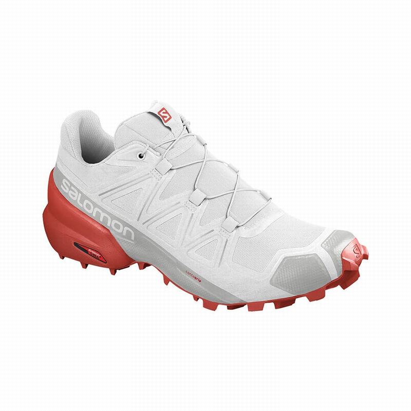 Salomon Israel SPEEDCROSS 5 - Mens Trail Running Shoes - White/Red (LUMB-03261)
